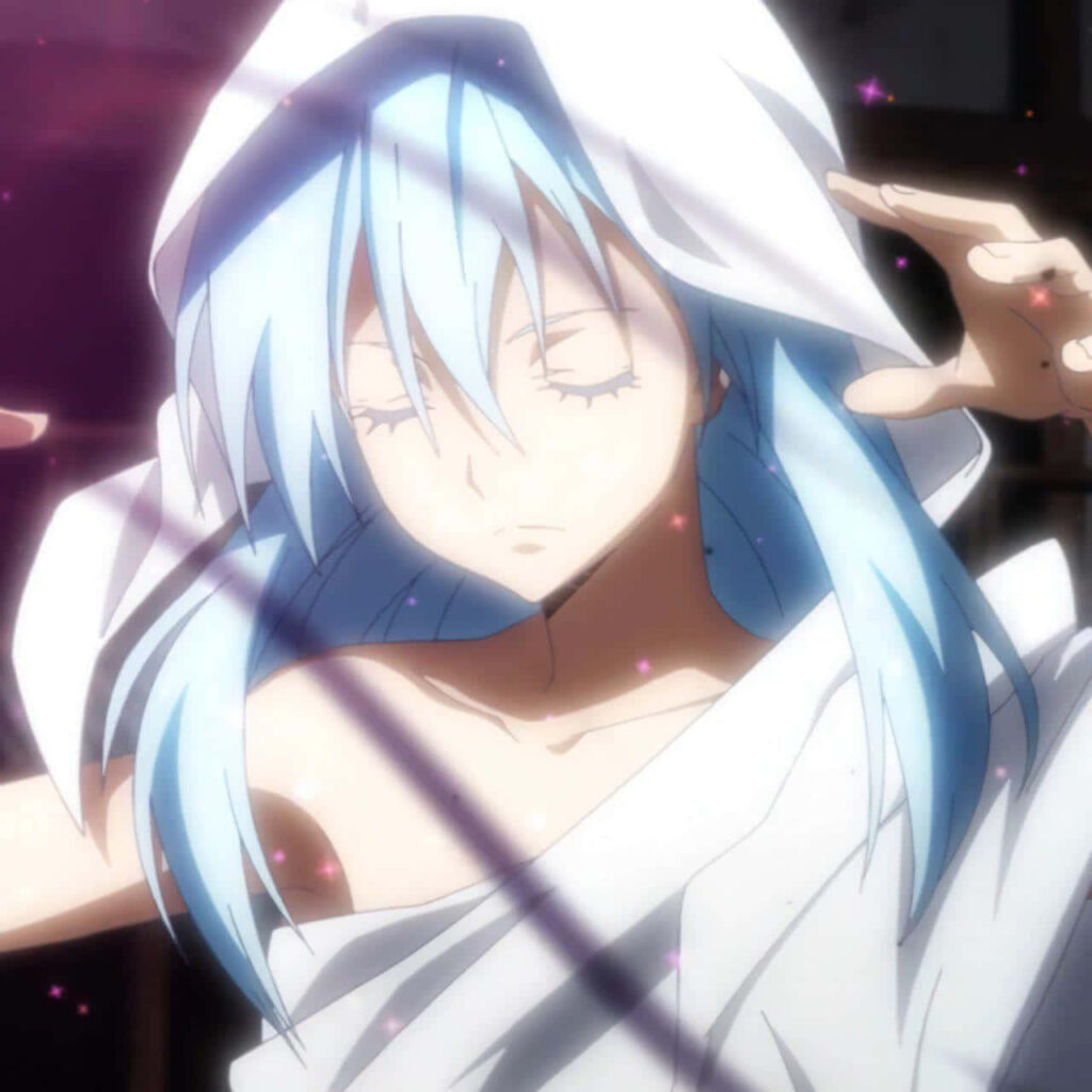 Rimuru wrapped in white cloth glowing peacefully eyes closed serene That Time I Got Reincarnated as a Slime wallpaper