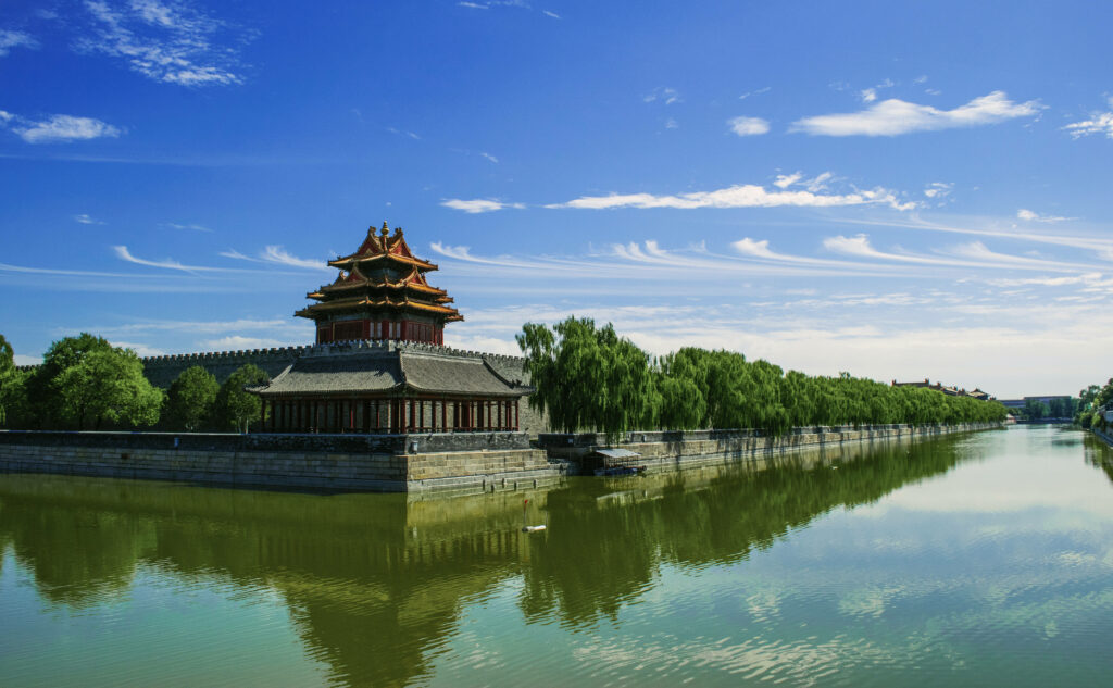 Serene River Wallpaper: Traditional Chinese Architecture & Reflections