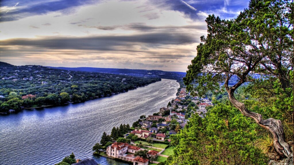 Serene River Landscape Wallpaper: HDR Scenic Background Art