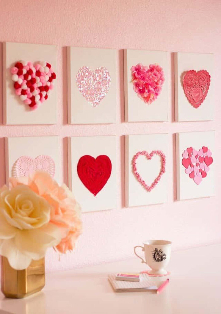 Serene Heart-Shaped Art Decor on Pastel Pink Wallpaper Background