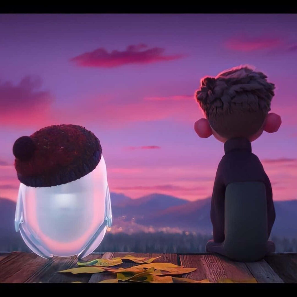 Ron's Gone Wrong Wallpaper: Ron & Barney at a Sunset View