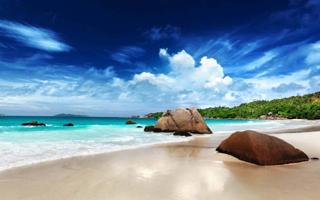 Serene Seychelles Beach Wallpaper: Tropical Paradise Landscape
