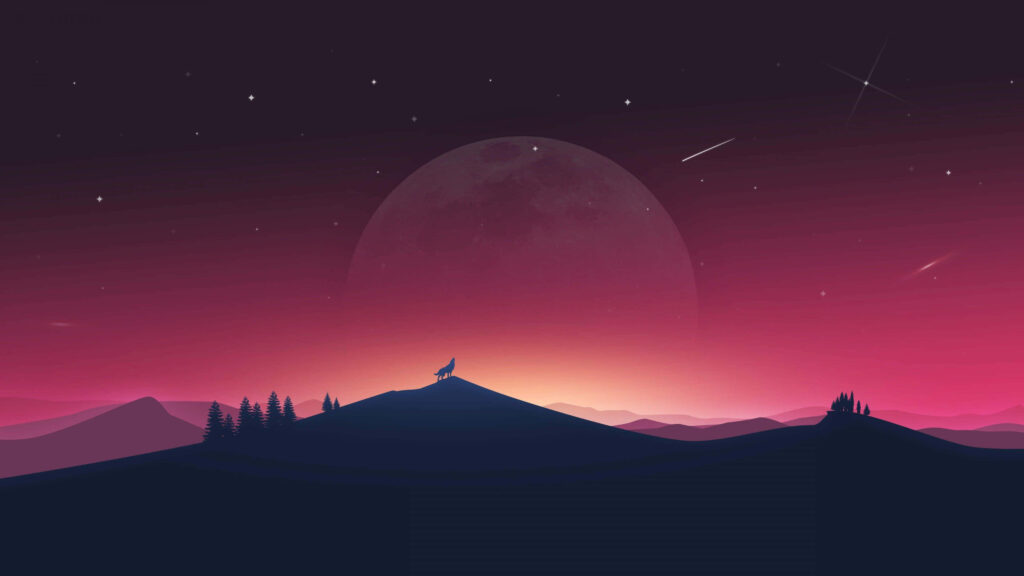 Serene Minimalist Landscape Wallpaper with Cosmic Moon & Stars