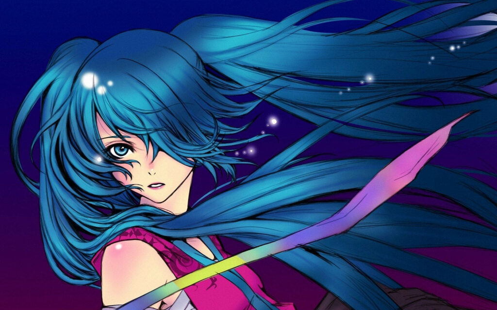 Vibrant Anime Character: Mesmerizing Blue-Hued Girl with a Stunning Background Wallpaper