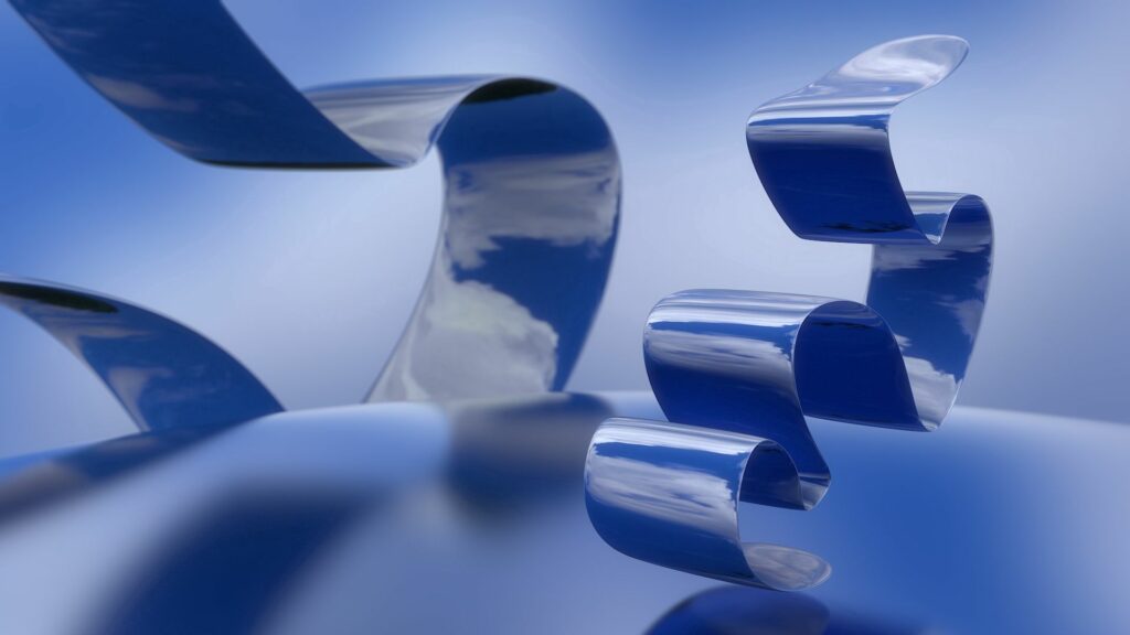 Serene Sky and Metallic Ribbons: Ethereal Digital Wallpaper