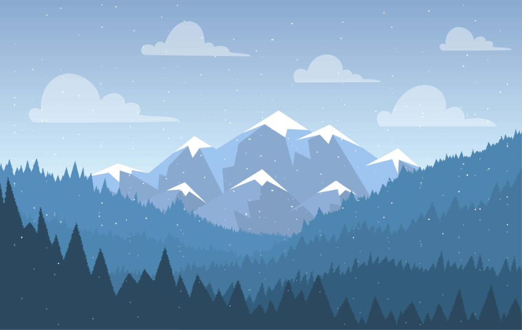 Serene Snow-Capped Mountains & Evergreen Forests Wallpaper Background