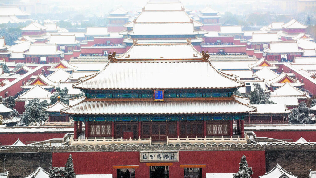 Serene Snow-Covered Forbidden City: Winter Wallpaper Background