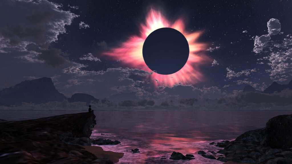 Mesmerizing Solar Eclipse Wallpaper: Boy at Cliff Over Serenity