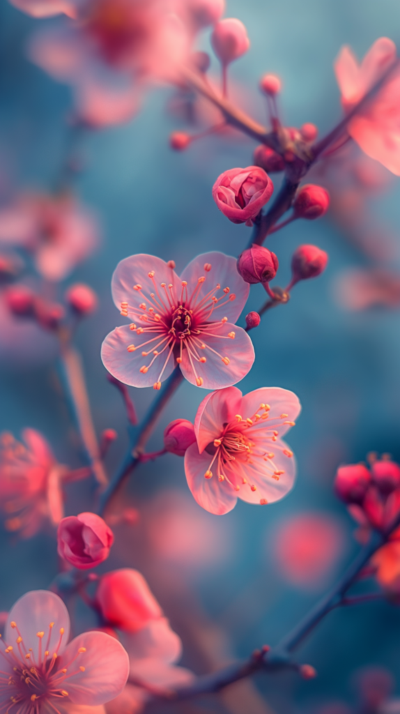 Delicate Pink Flowers in Bloom: Serene Spring Wallpaper Background