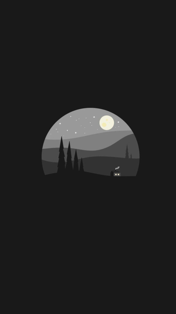 Serene Starry Night Wallpaper for Android - Glowing Moon & Cabin