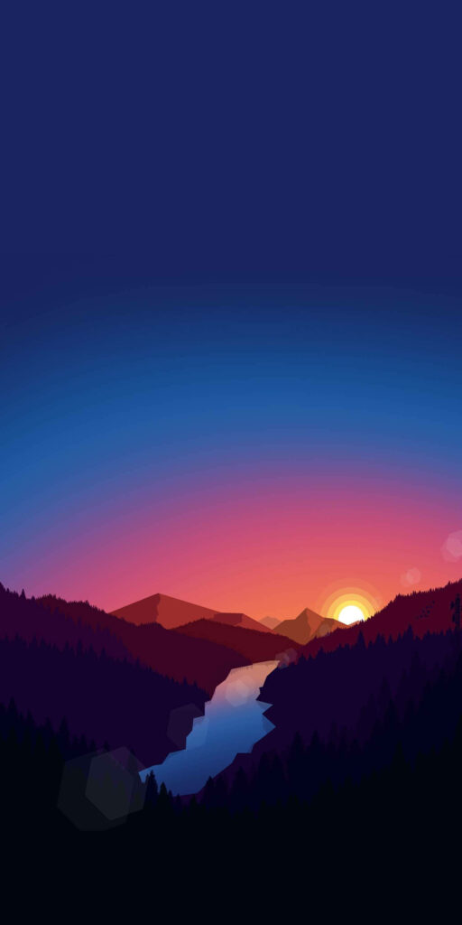 Serene Sunrise Nature Wallpaper: Vibrant Blue to Orange Background