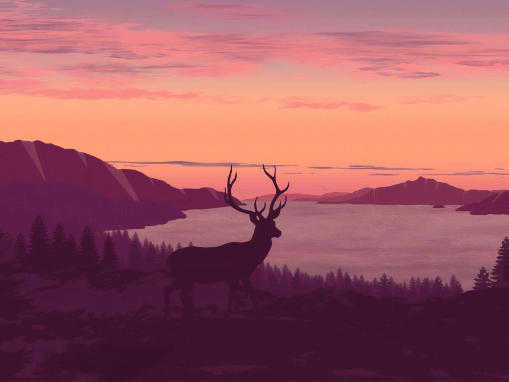 Tranquil Sunset Deer Silhouette Wallpaper - Serene Nature Background