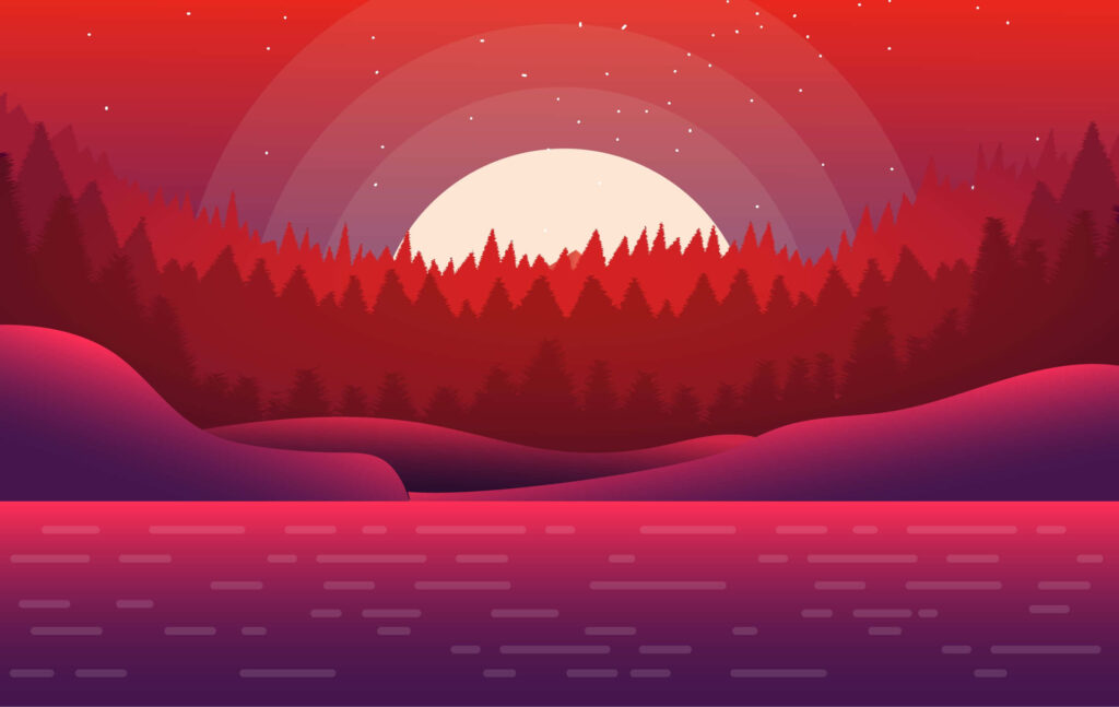 Minimalist Forest Sunset Wallpaper: Vibrant Gradient Sky Design