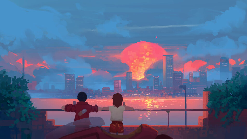 Serenity in the City: A Mesmerizing Anime Sunset Experience Wallpaper