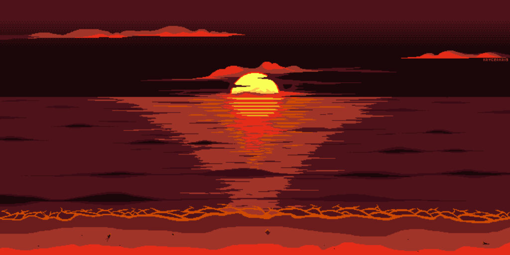 Tranquil Minimalist Sunset Wallpaper with Vibrant Horizon Reflection