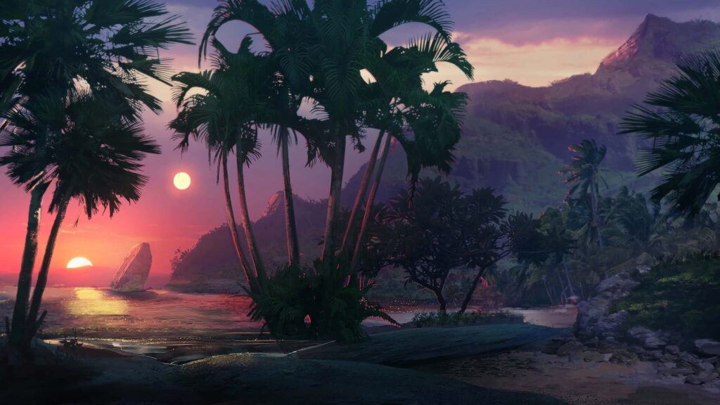 Tranquil Tropical Sunset Wallpaper: Palm Trees & Vibrant Skies