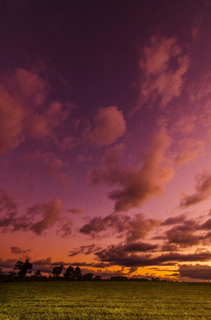 Serene Twilight Landscape HD Wallpaper with Vibrant Sky & Green Field