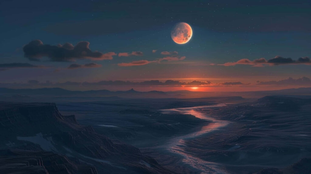 Serene Twilight Moonrise Over Frozen Landscape - Stunning Wallpaper