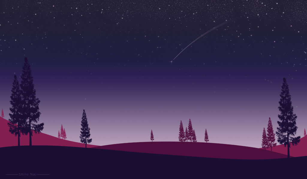 Serene Twilight Sky Wallpaper: Navy & Lavender with Pine Silhouettes