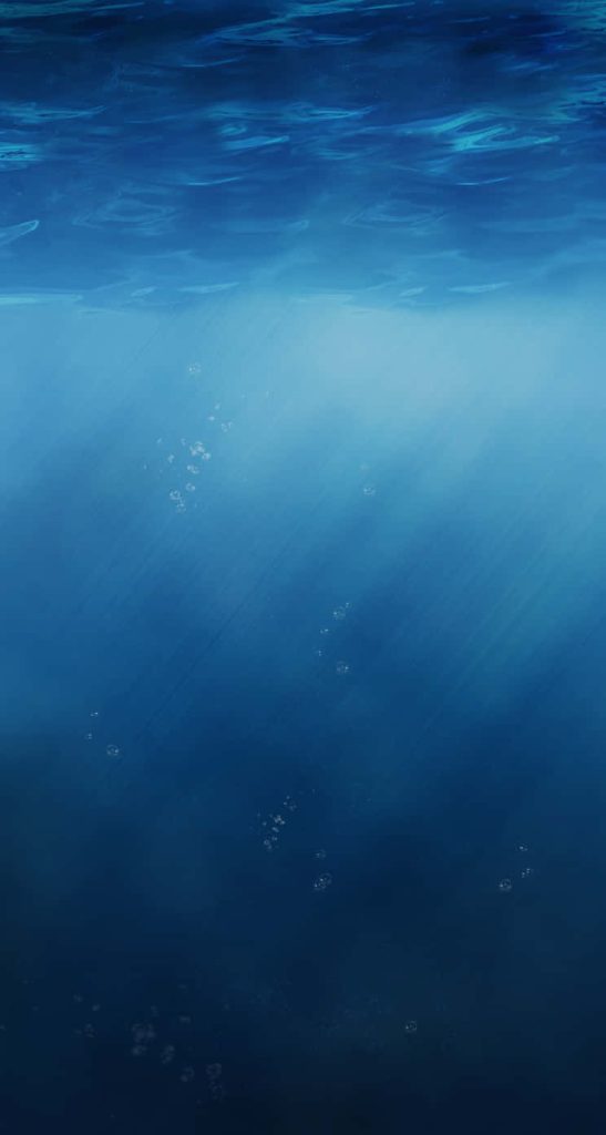 Calm underwater iOS 7 wallpaper with deep blue gradients sunlight rays and rising air bubbles