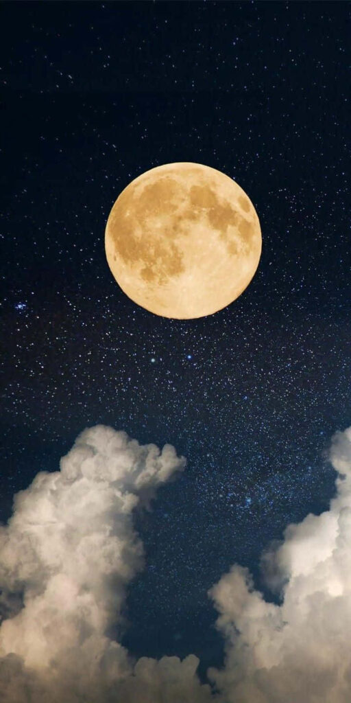 Serene Wallpaper: Bright Yellow Moon & Starry Sky Background