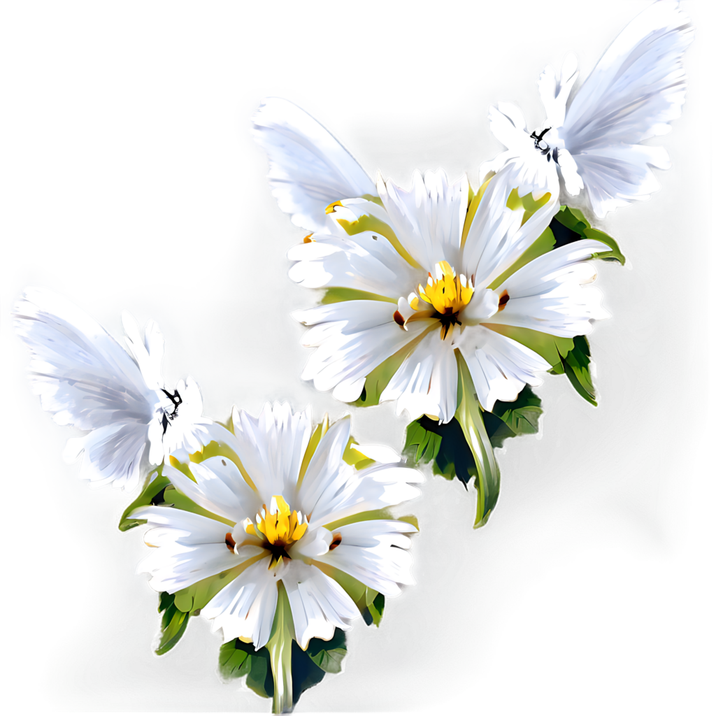 Delicate White Flowers & Angelic Butterflies Wallpaper - Serene Nature Background