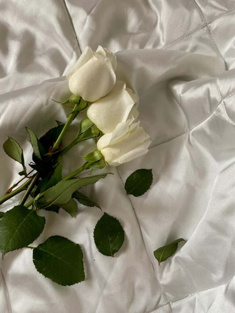Elegant White Roses on Shimmering Silk - Serene Aesthetic Wallpaper