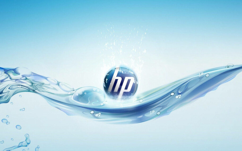 Aquatic Elegance: The Iconic HP Sphere Laptop Logo Enveloped by Flowing Water on a Serene Light Blue Background Wallpaper