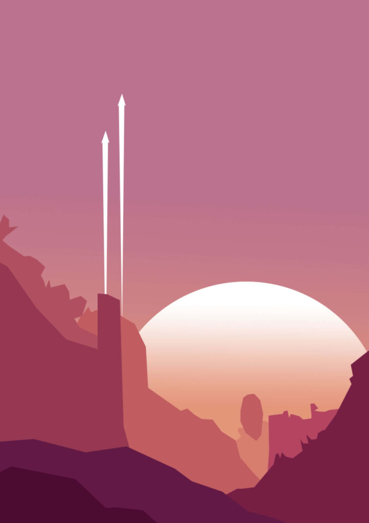 Serene Minimalist Wallpaper: Abstract Sunset Over Silhouette Mountains