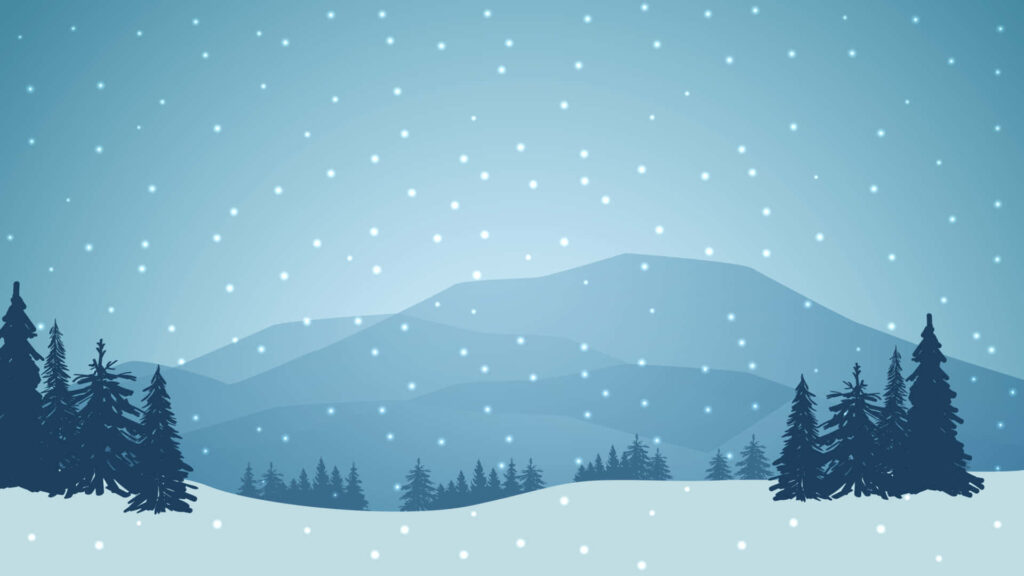 Serene Winter Landscape: Snowy Trees & Falling Snowflakes Wallpaper