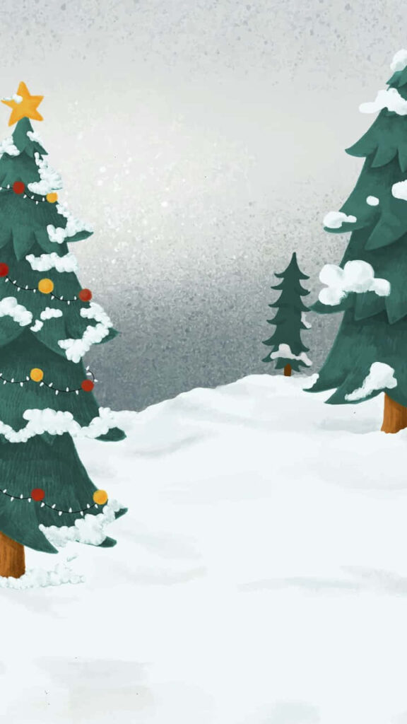 Serene Winter Landscape with Festive Christmas Tree Wallpaper
