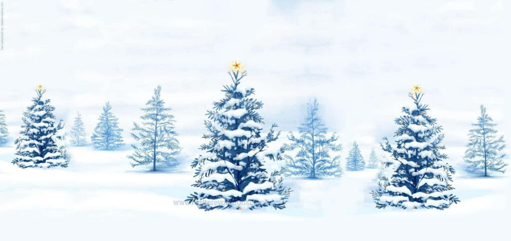 Serene Winter Wallpaper: Snowy Christmas Trees & Glowing Stars