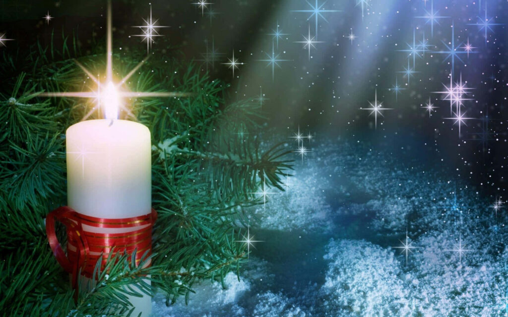 Serene Winter Scene Wallpaper: Advent Candle & Starlit Snow Background