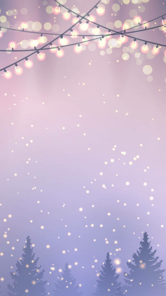 Serene Winter Wallpaper: Soft Christmas Lights & Snowy Evergreen Scene
