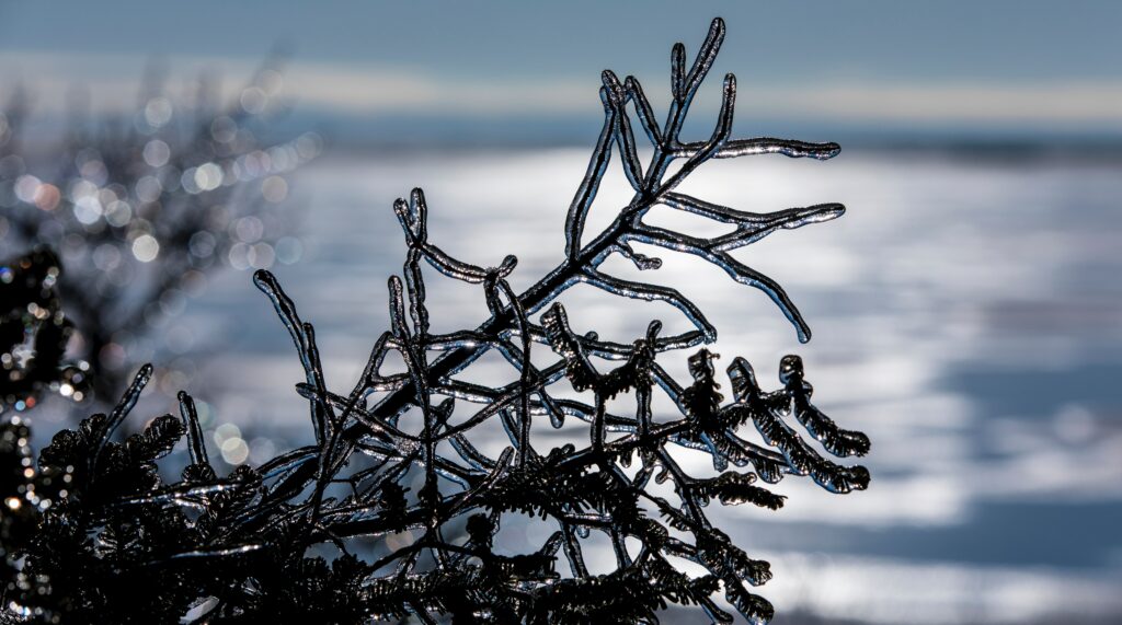 Serene Winter Wallpaper: Icy Branches & Snowy Background