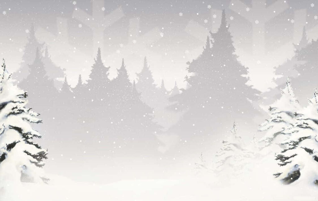 Serene Winter Wallpaper: Snow-Covered Fir Trees & Flurrying Snowflakes