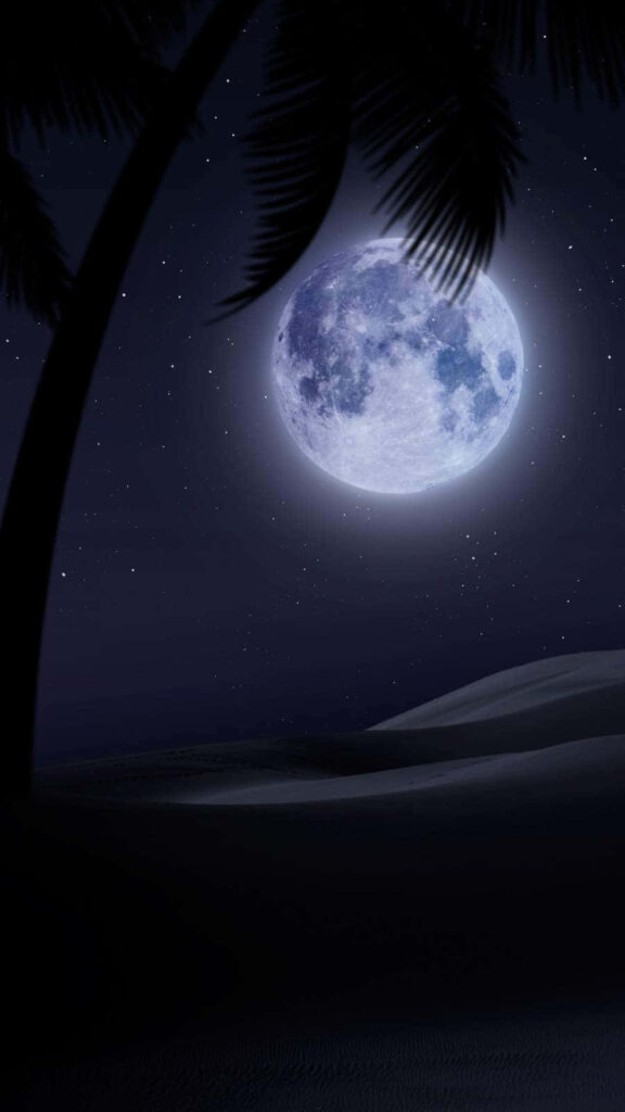 Serene iPhone Wallpaper: Glowing Full Moon & Starry Night Sky