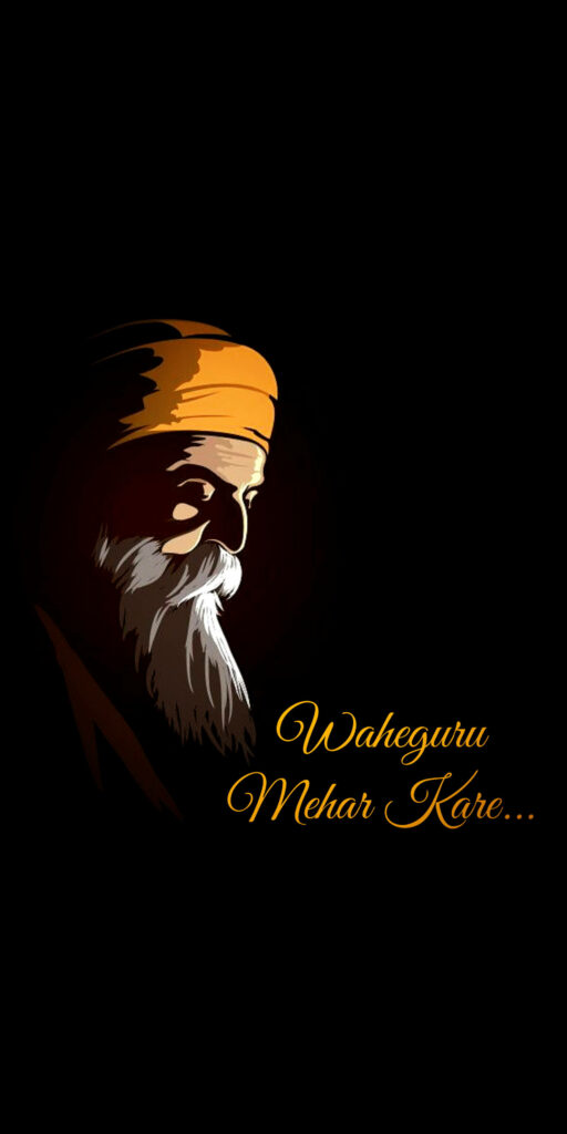 Nanajk Dev Ji's Serene Side Profile Beneath the Divine Waheguru's Blessings - A Minimalist Background Photo Wallpaper