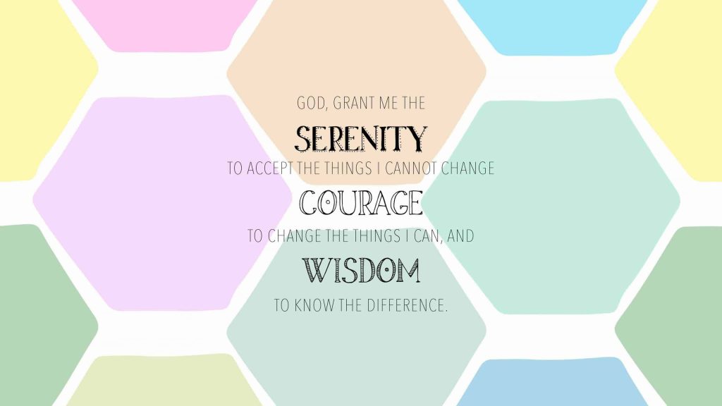 Serenity Prayer wallpaper with pastel geometric hexagon pattern for calming desktop background