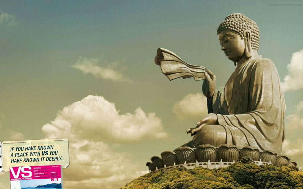 Tian Tan Buddha bronze statue on Lantau Island under clear sky digital travel wallpaper