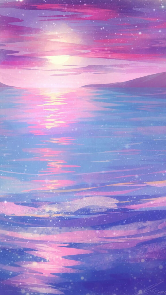 Purple and Blue Pastel Seascape: Mesmerizing Ocean Wave Abstract under a Sunset Sky Wallpaper