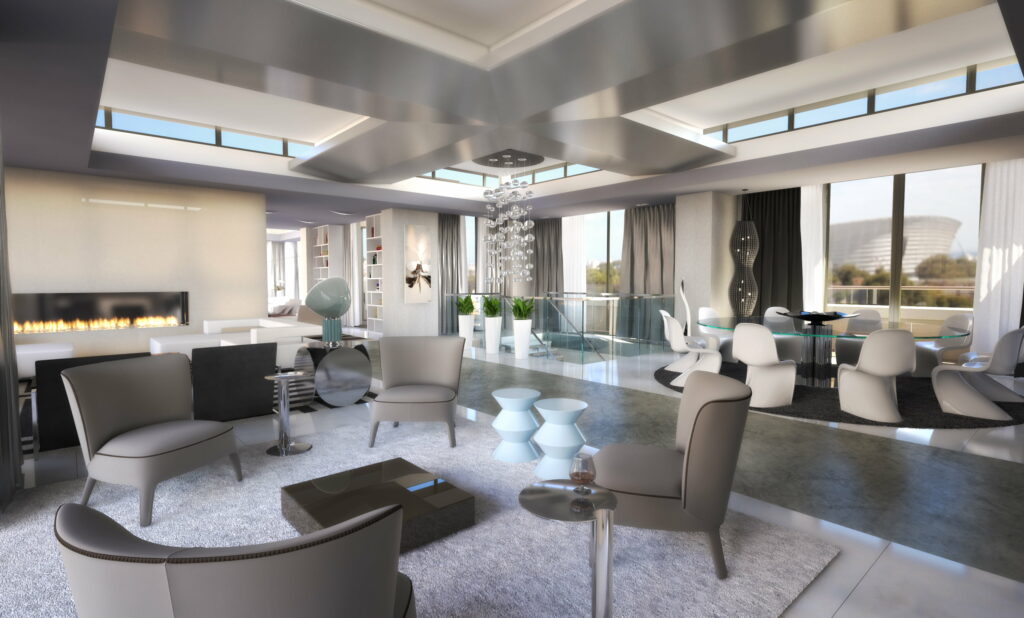 Modern Architectural Masterpiece: Illuminating Office Space - A Stunning QHD Wallpaper Background