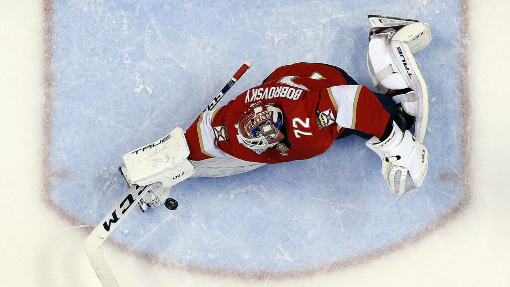 Sergei Bobrovsky Goaltender Wallpaper: Intense Ice Hockey Action