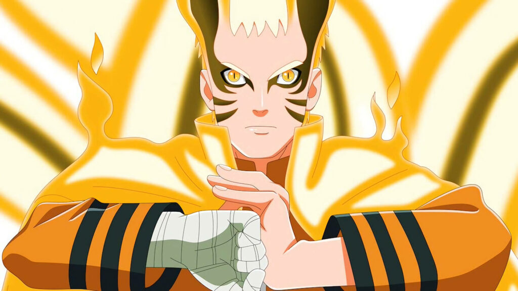 Naruto Unleashes Baryon Mode: Channeling Power with Determined Gaze and Forceful Gesture Wallpaper