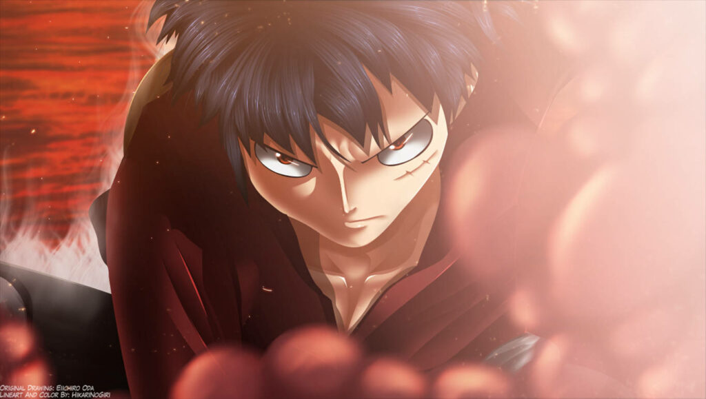 Intense Gaze: Luffy's Exquisite Wallpaper with Fiery Red Eyes