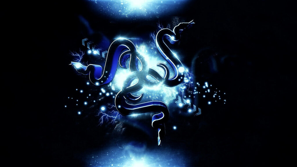 Radiant Razer: Mesmerizing Neon Blue Logo on Dark 4k Stage Wallpaper