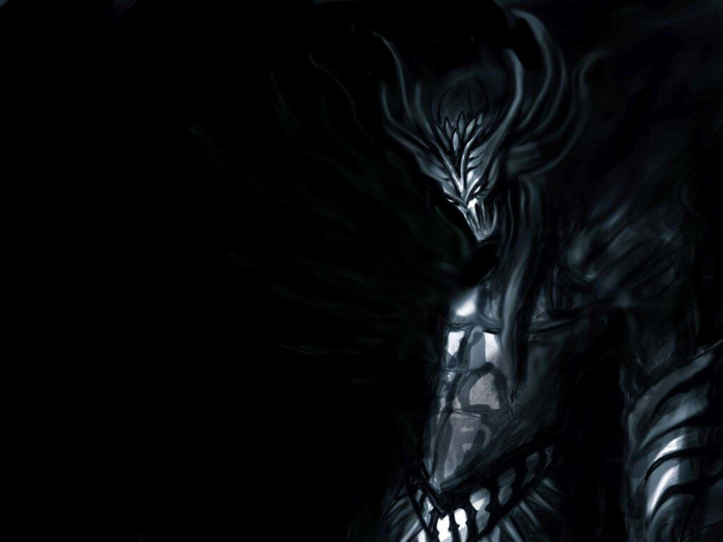 The Sinister Shadows: Enigmatic Digital Portrait of the Dark Demon on a Stygian Canvas. Wallpaper