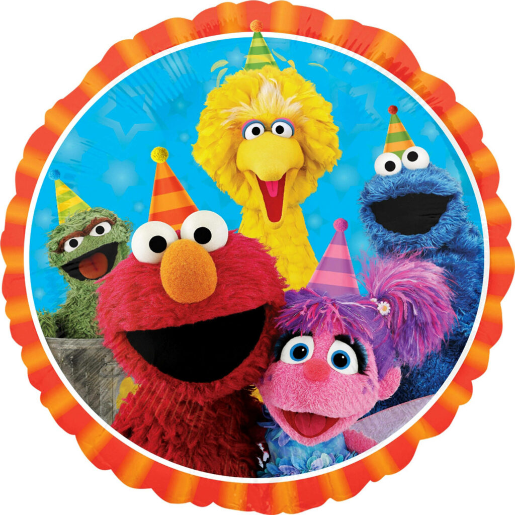 Sesame Street characters Elmo Big Bird Cookie Monster Oscar and Abby Cadabby festive wallpaper