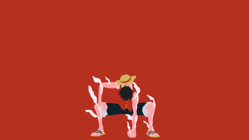 Minimalist One Piece wallpaper of Monkey D Luffy in Gear Second with steam and red background