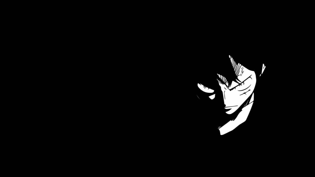 Monkey D Luffy black and white minimalist portrait wallpaper One Piece intense gaze background